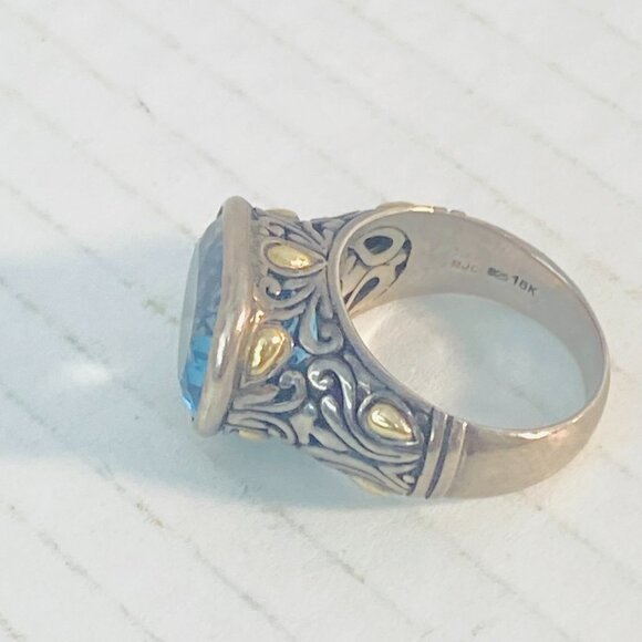 Vintage Sterling Silver & 18K Gold Ornate Gemstone Ring – BJC 925 18K - Picture 10 of 12